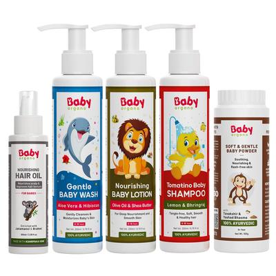 Babyorgano Babypflege-Kombiprodukt | Neugeborenen-Bade- & Hautpflegeset | Babypflege-Geschenkkorb | Babyprodukte | Kombipackung mit 5