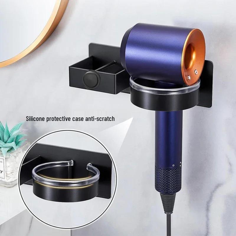 Wall-Mounted Hair Dryer & Curling Iron Holder with No-Punch Straightener and Ironing Board Rack