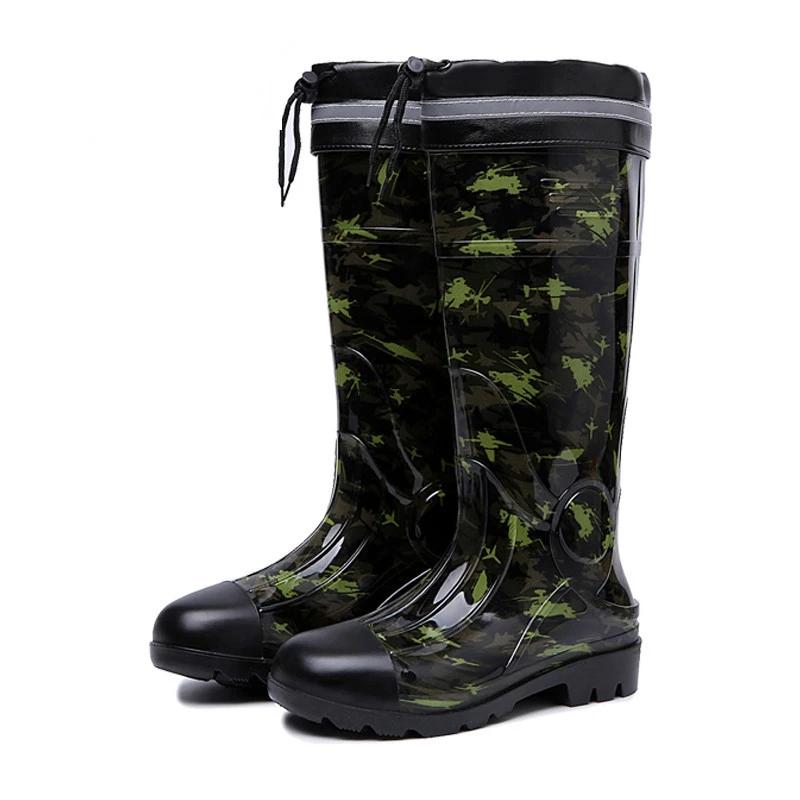Rain Shoes Men's High Tube Fishing Boots Mining Camouflage Rain Boots Long Tube Rubber Shoes Anti Slip Waterproof Shoes