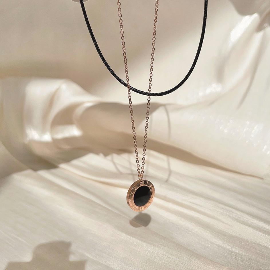Roman Numerals Stainless Steel Necklace Niche Design Women S Non-Fading Double-Layer Sweater Chain