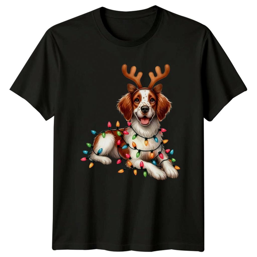 Holidays Christmas Dog Reindeer Antlers Lights Unisex Unisex Unisex Graphic Tee