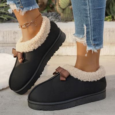 Autumn and Winter New Round Head Bow Cover Foot Wool Cotton Shoes Women's Warm and Velvet Short Snow Boots Amazon
