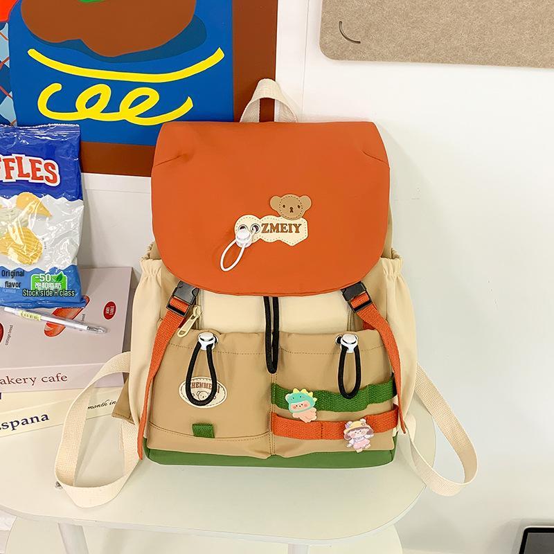 Cute Versatile Commuting Backpack: Large Capacity Color Block Student Bookbag & Casual Travel Drawstring Backpack