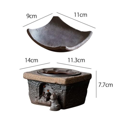 HIGHAWK Tea Incense Burner, Ceramic, Aroma Burner with Relief Design, Heating Function, Tea Warmer, Small Plate, Candle Tray, Tea Warmer, Complete Tea