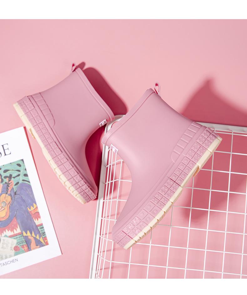 Lightweight Women's Japanese Style Waterproof Ankle Rain Boots - Non-Slip Rubber Galoshes
