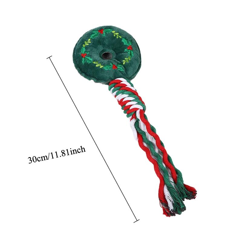 Dog Squeakey Chew Toys Christmas Cotton Ropes Knot Molar Bite Toy Funny Cute Puppies Cat Interactive Toy Xmas Gift Pets Supplies