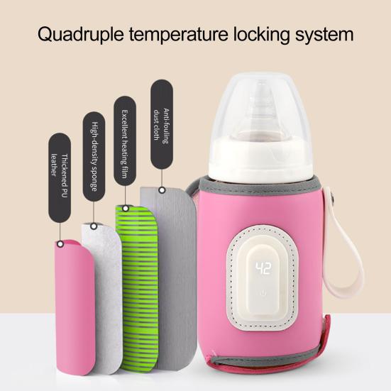 Baby Bottle Warmer Rechargeable Portable Type-C Charging Temperature Adjustable with LED