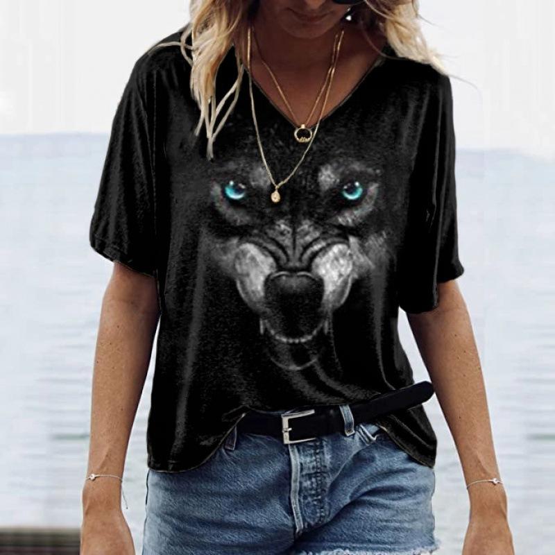 Summer Loose Couples T Shirt Fashion Women V Neck Short Sleeve Tops Casual 3D Floral Print T Shirts
