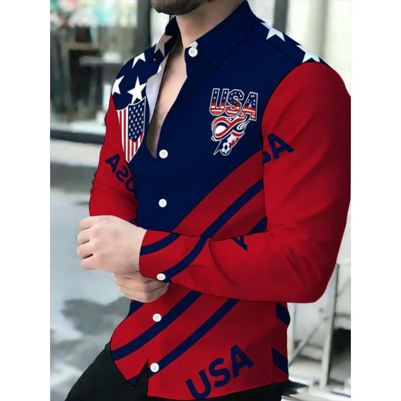 Men's Printed Long Sleeve Button Down Shirts Turn Collar Nightclub Casual Camisas Hombre Plus Size Streetwear Fashion Top