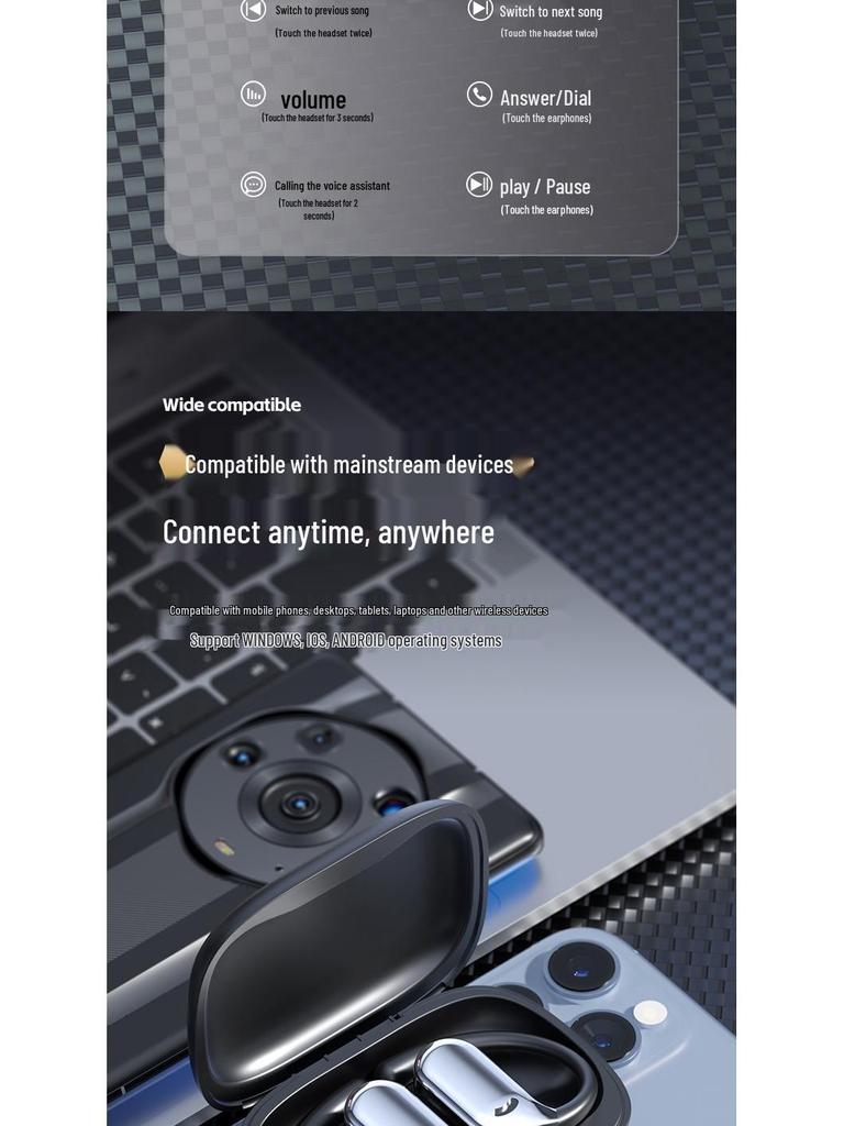 Bluetooth Ear-Hook Headset with HIFI Sound and Long Battery Life