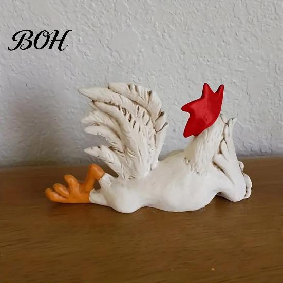Vintage Style Home Accessories White Rooster Statue with Enchanting Posture & Long Eyelashes, Creative Table Art Sculpture, Funny Resin Garden
