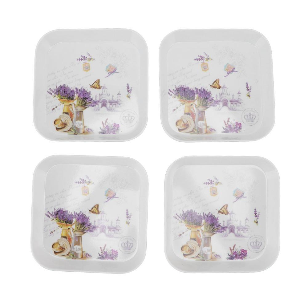 4Pcs Food Grade Melamine Serving Tray Raised Anti-spill Edge Snack Platter Food Arrangement Lavender