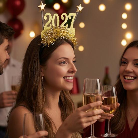 Holiday Celebration Eyewear 2 Pcs 2027 New Year Eyeglasses, Plastic Glitter Number Glass Frame, Colorful Festive Glasses for Parties Shiny Unisex