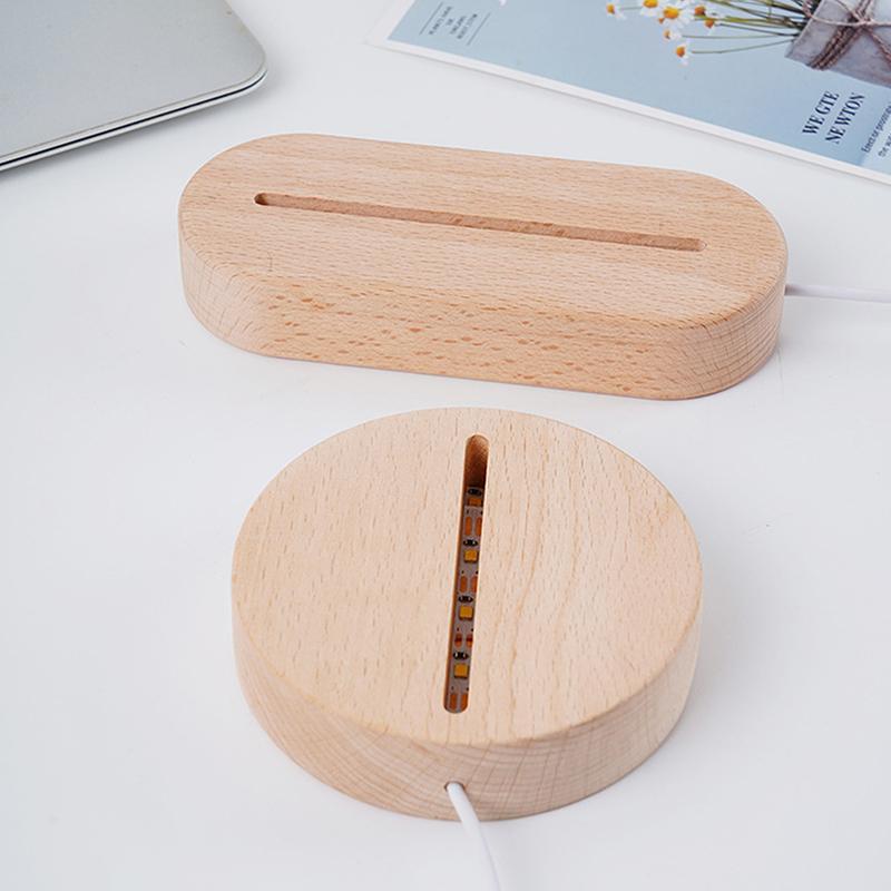 DIY Massivt Tre Lysende Lampeholder 3D Akryl LED Massivt Tre Nattlys Base Romdekorasjon Stuedekorasjon