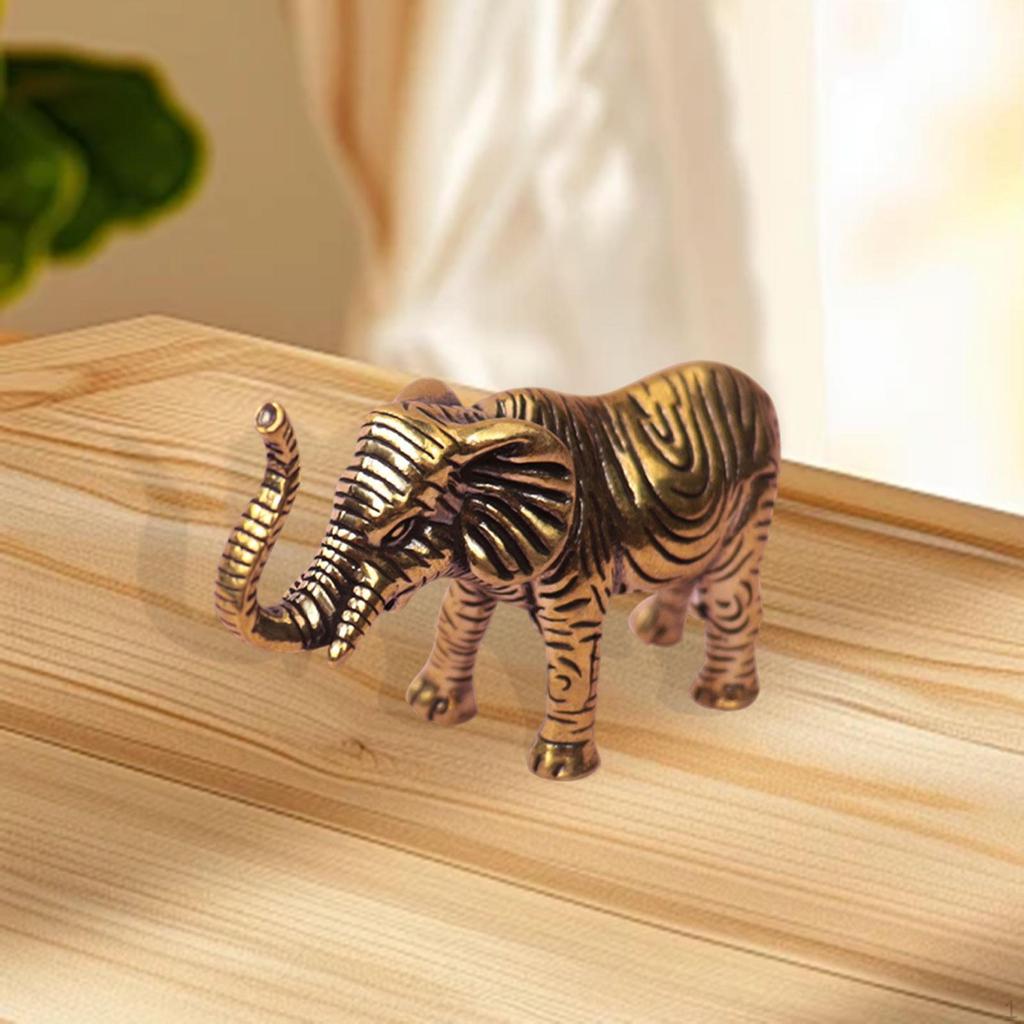 Elephant Statue Animal Sculpture Crafts Creative Decorative Antique Ornament Brass Figurine for