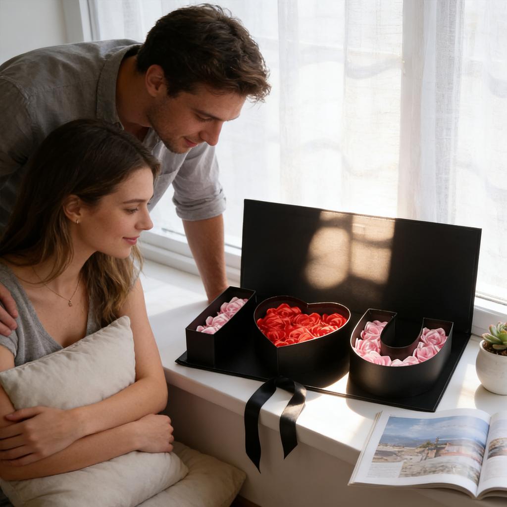 2 Empty I Love You Box Valentine's Day Gift Box, Thick Letter-shaped, Fillable Flower Gift Box Valentine's Day And Mother's Day Gift Box (black)