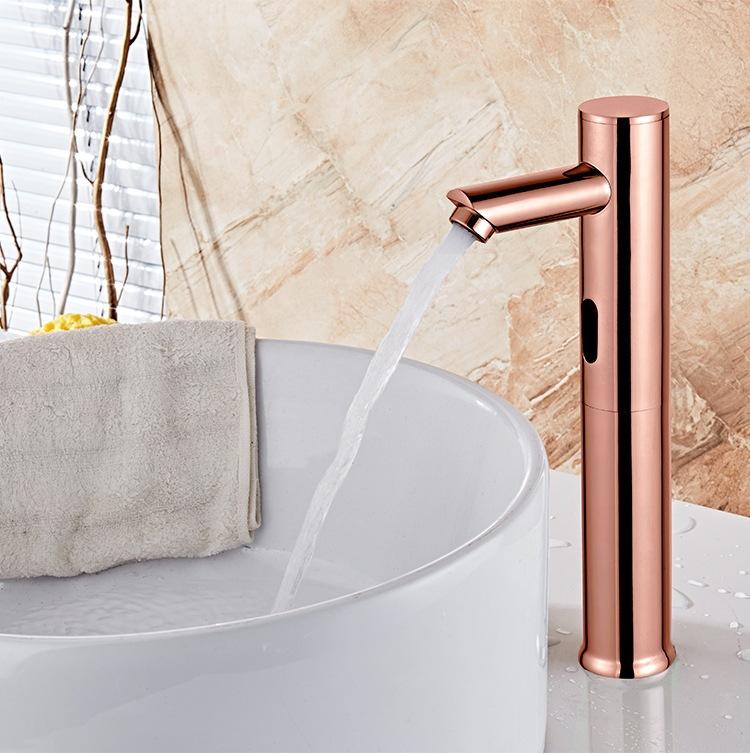 Sensor Basin Faucet Gold Bathroom Brass Rose Gold Sink Mixer Decked DC or AC Sink Mixer