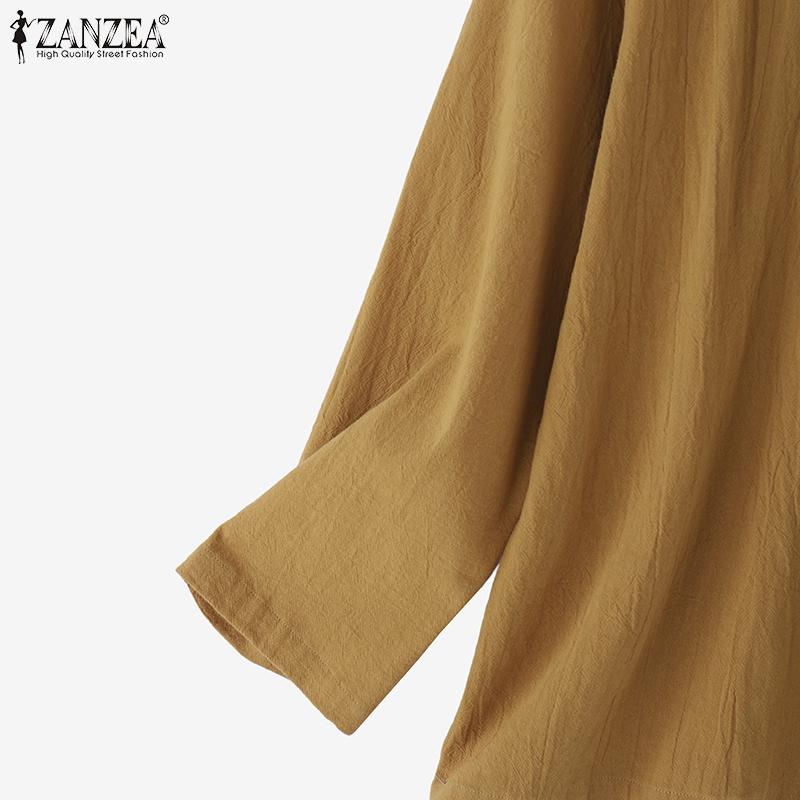 ZANZEA Women Casual Turn Down Collar Loose 3/4 Sleeve Cotton Blouse