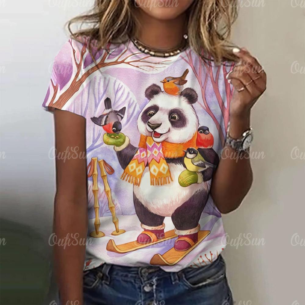 Kawaii Vintage Anime Panda Print T Shirt Funny Women Summer Casual Short Sleeve Tshirts Female Loose Tops Ropa Y2k Hombre Tees