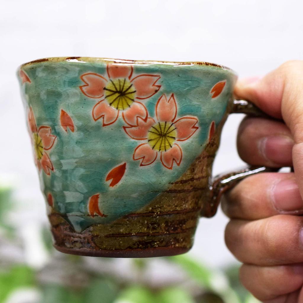 Coffee Cup Saucer Pair Set Kutani Ware Cherry Blossom Stylish Pottery Brand Tableware Made In Japan &