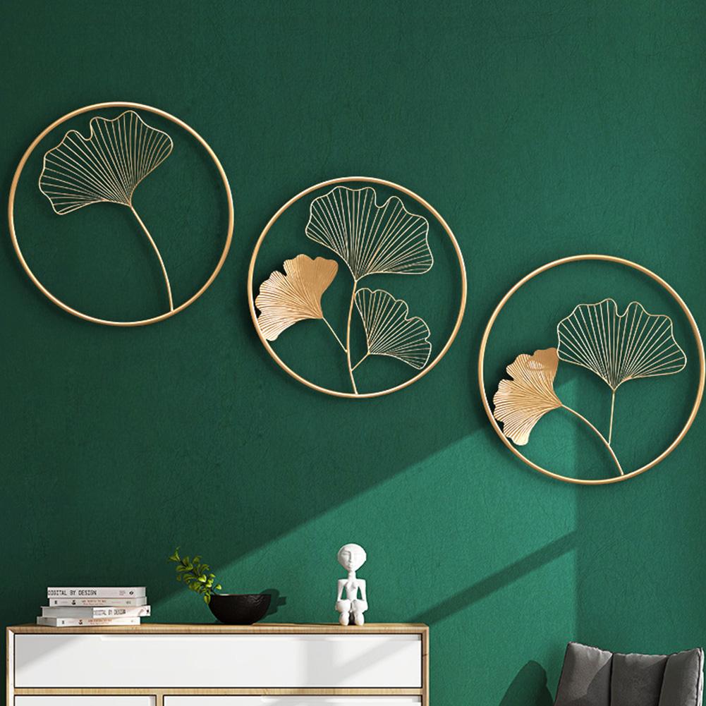 Nordic Style Hanging Pendant Ginkgo Leaf Shape Metal Wall Art for Living Room Decoration