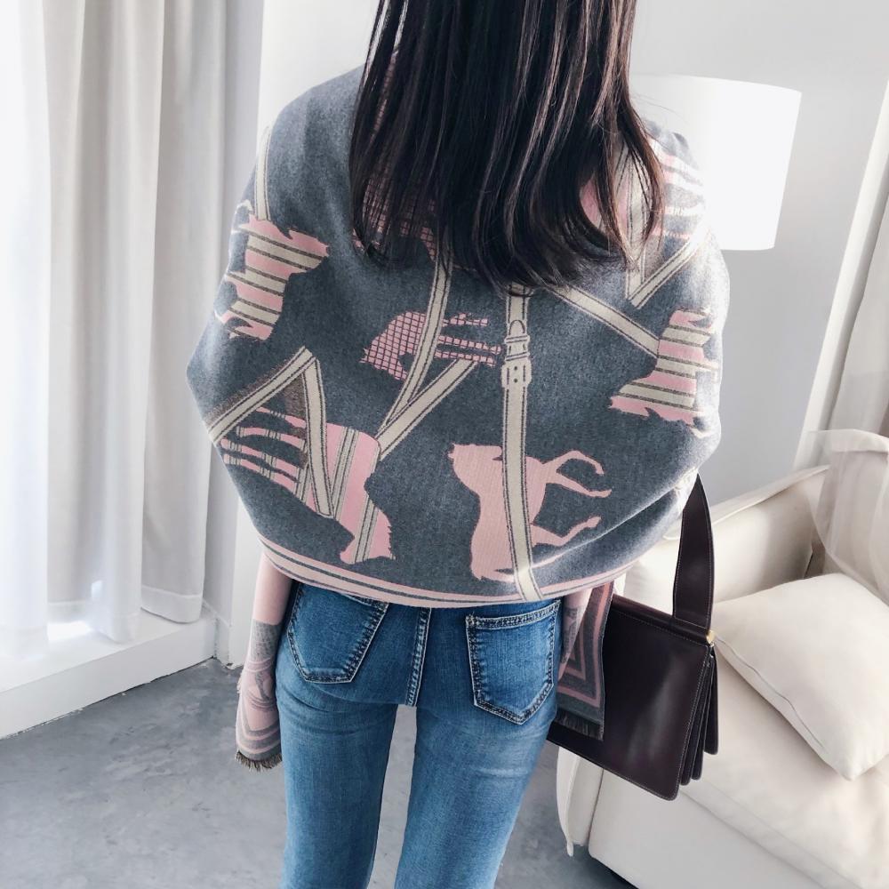 Primavera Outono Quente Cachecol Feminino Carruagem Corrente Estampado Xale