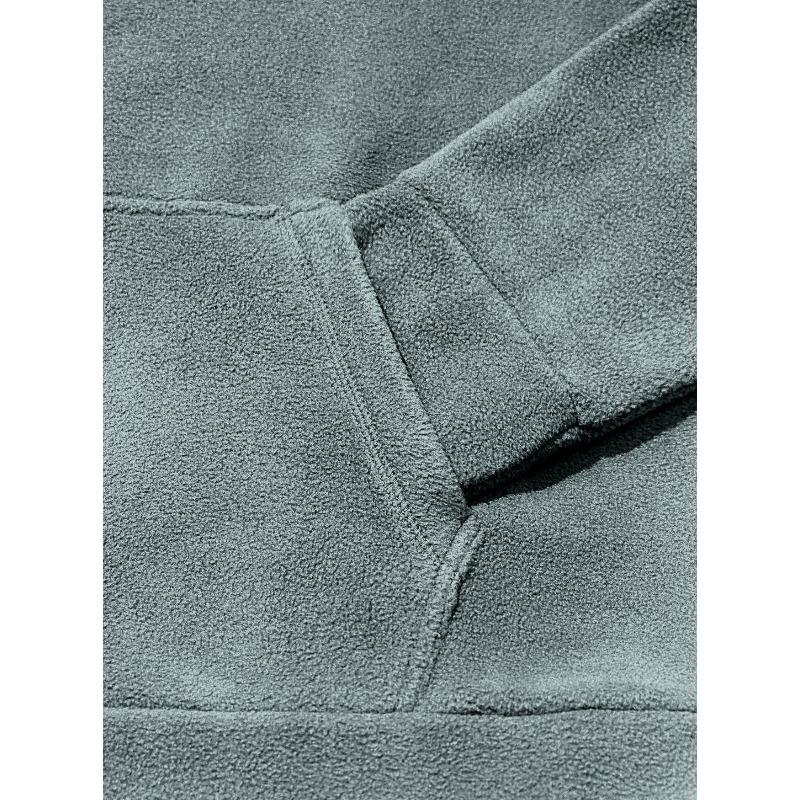 Men's Solid Color Loose Fit Polar Fleece Hooded Sweatshirt, Casual Sports Commute Pullover Hoodie with Pockets for Autumn Winter