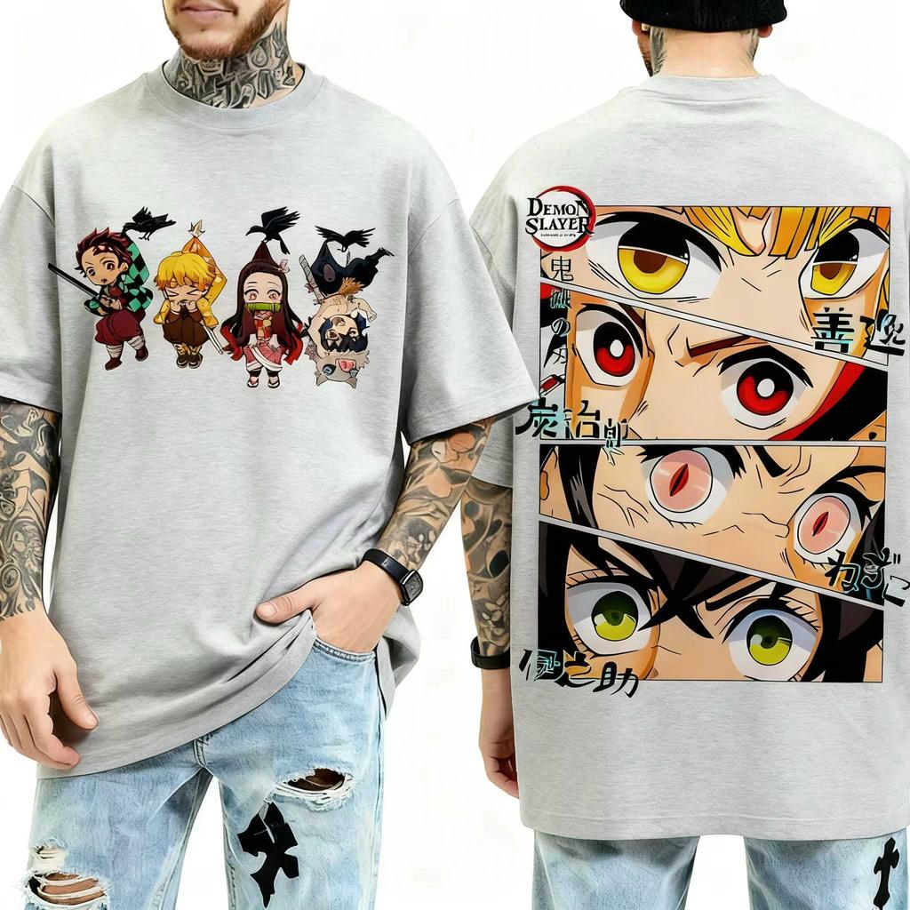 Demon Slayer Kimetsu No Yaiba Anime Graphic T‑shirt Chibi Team Character Print Summer Short Sleeve Unisex Casual Oversized Streetwear Tees Tops
