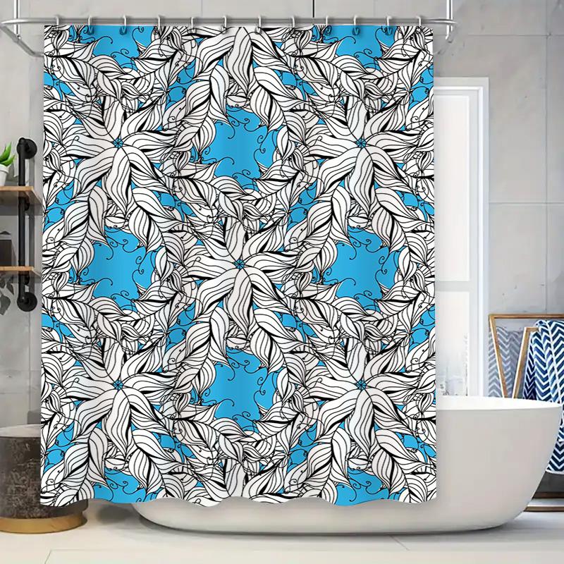 

Floral Shower Curtain With Blue Background Black White Floral Pattern Waterproof Fabric Perfect For Bathroom Decor W60H190(CM)-1 Pcs