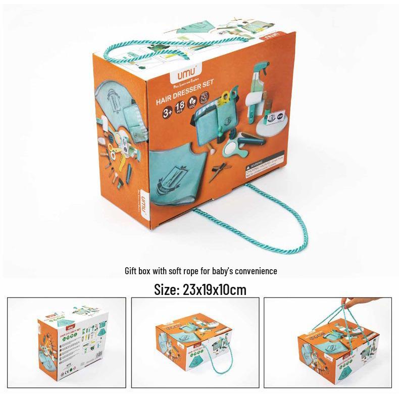 Korean Style Wooden Makeup Play Set: Pretend Eyeshadow, Powder, Lipstick, Perfume, Hair Accessories.