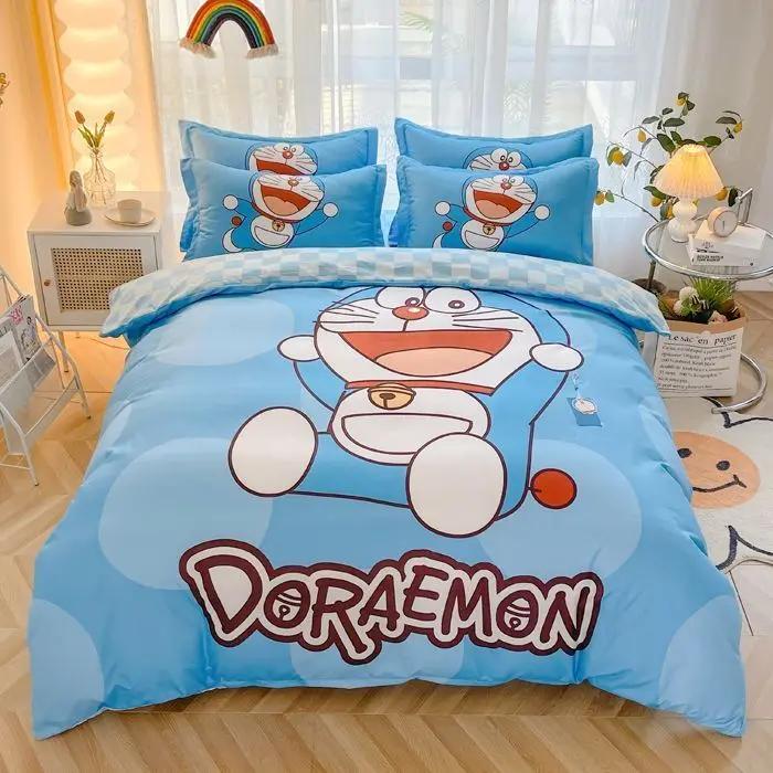 Doraemon Mechanical Cat Cartoon Style Pure Cotton Material Bed Three-piece Set Student Dormitory Dirty-Resistant Bedding