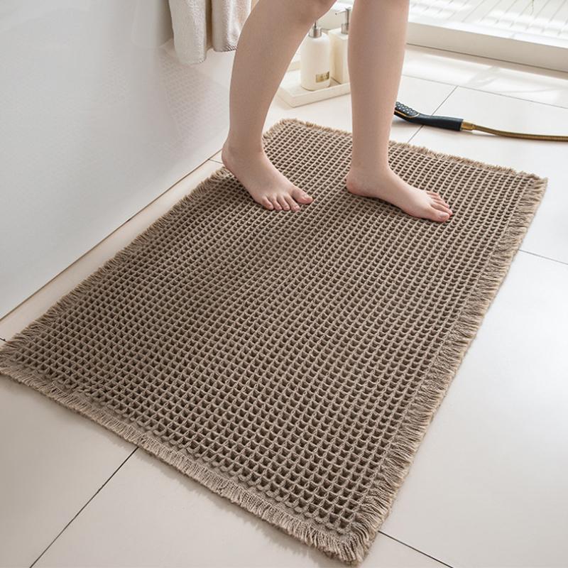 Waffle Bathroom Mat Non Slip Absorbent Bath Rug Soft Quick Dry Washable Doormat for Toilet Shower