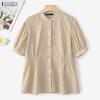 ZANZEA Women Casual Round Neck Loose Short Sleeve Stripe Blouse