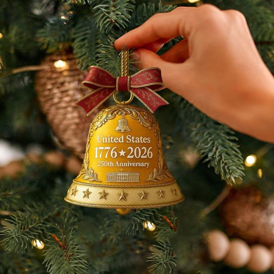 United States 250th Anniversary Bell Ornament Commemorative Patriotic Christmas Tree Metal Bell Hanging Decoration Holiday Party Pendant