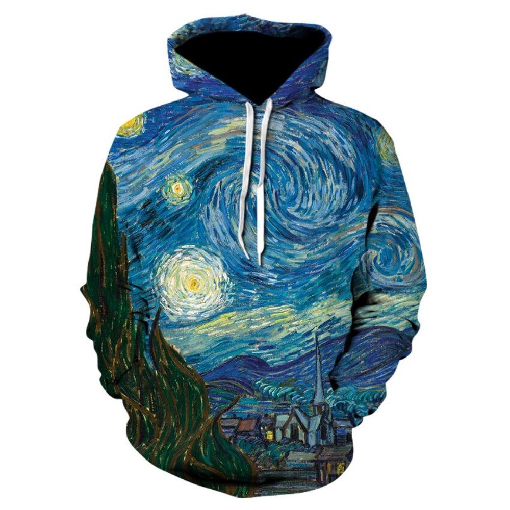 

2026 NEW Harajuku Van Gogh Oil Painting Starry Night 3D Print Hoodie Women/Men Fashion Hip-hop Pop Sweatshirt Mens Hoodies M