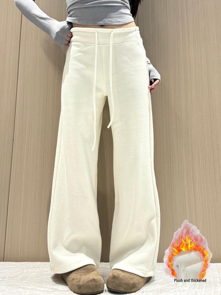 Coffee-Colored Wool-Blend Wide-Leg Velvet Pants for Women - 2025 Autumn/Winter Collection.