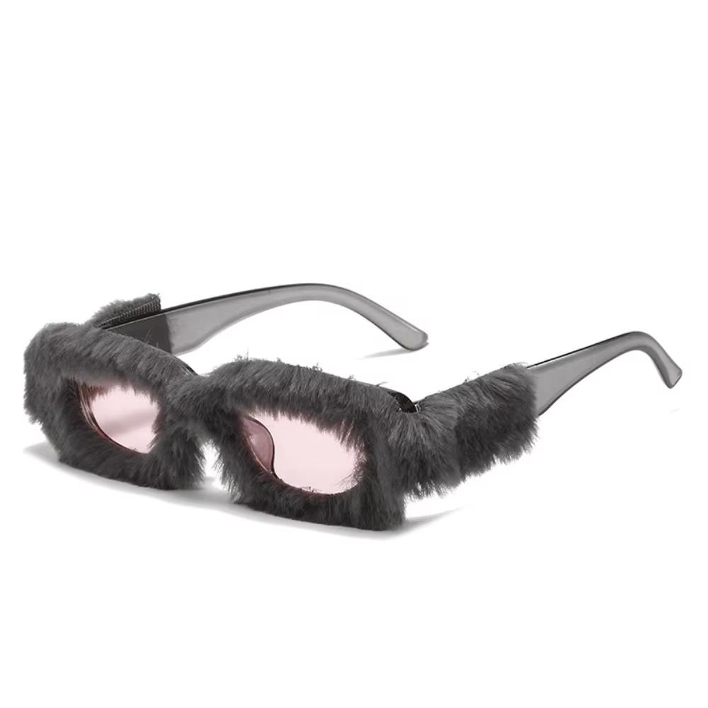 Rectangle Sunglasses Women Fashion New in Furry Frame Vintage Shades Eyewear Brand Design UV400 Winter Party Sun Glasses