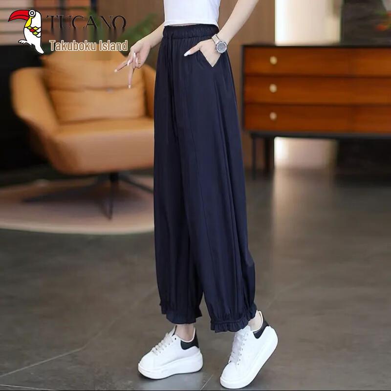 Woodpecker Women s Summer High-Waist Wide-Leg Paperbag Pants 3XL темно-синий