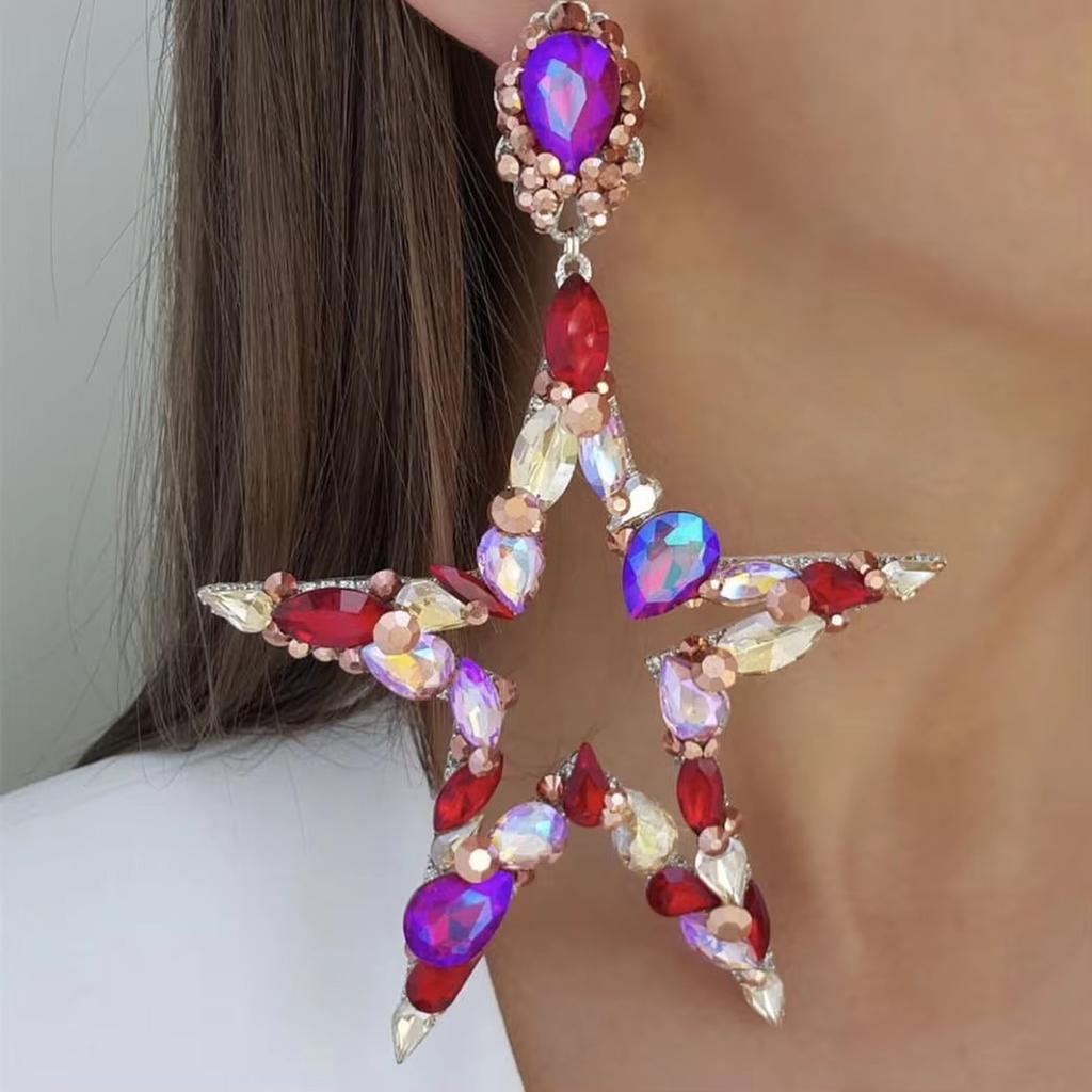 Exaggerated Metal With Rhinestone Star Big Dangle Earrings For Women Fashion Jewelry Maxi Statement Accessories