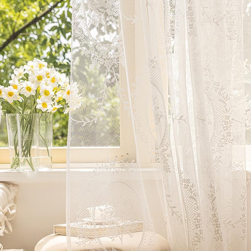 French Lace Tulle Curtain Dream Curtain Finished Lace Ruffle Retro Light Luxury Living Room Bedroom Gauze Curtain Window Valance