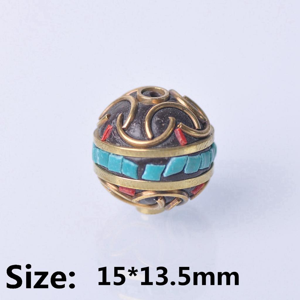 Handmade Nepalese Buddhist Tibetan Brass Metal & Clay Loose Craft Beads for Necklace Jewelry Making DIY