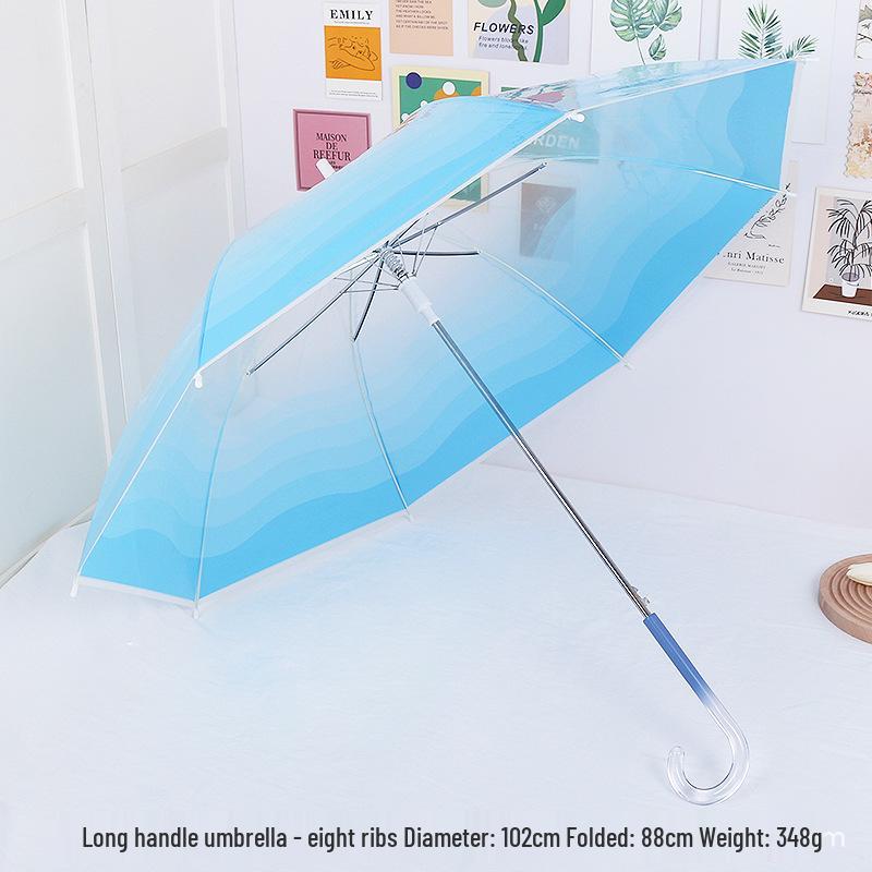 Japanese Forest Style Transparent Cherry Blossom Umbrella with Arched Long Handle for Students