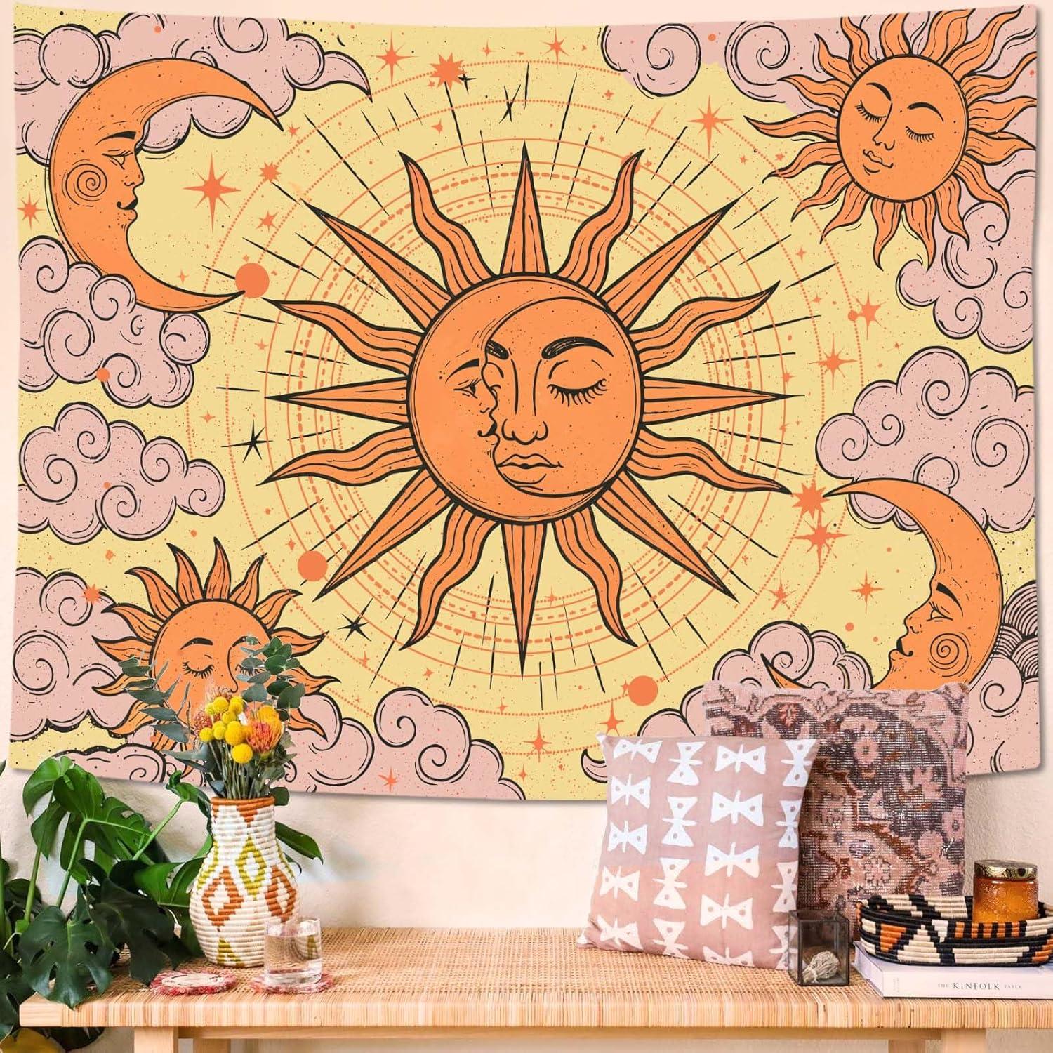 Canouille Tapestry Sun Moon Celestial Wall Art 75x100