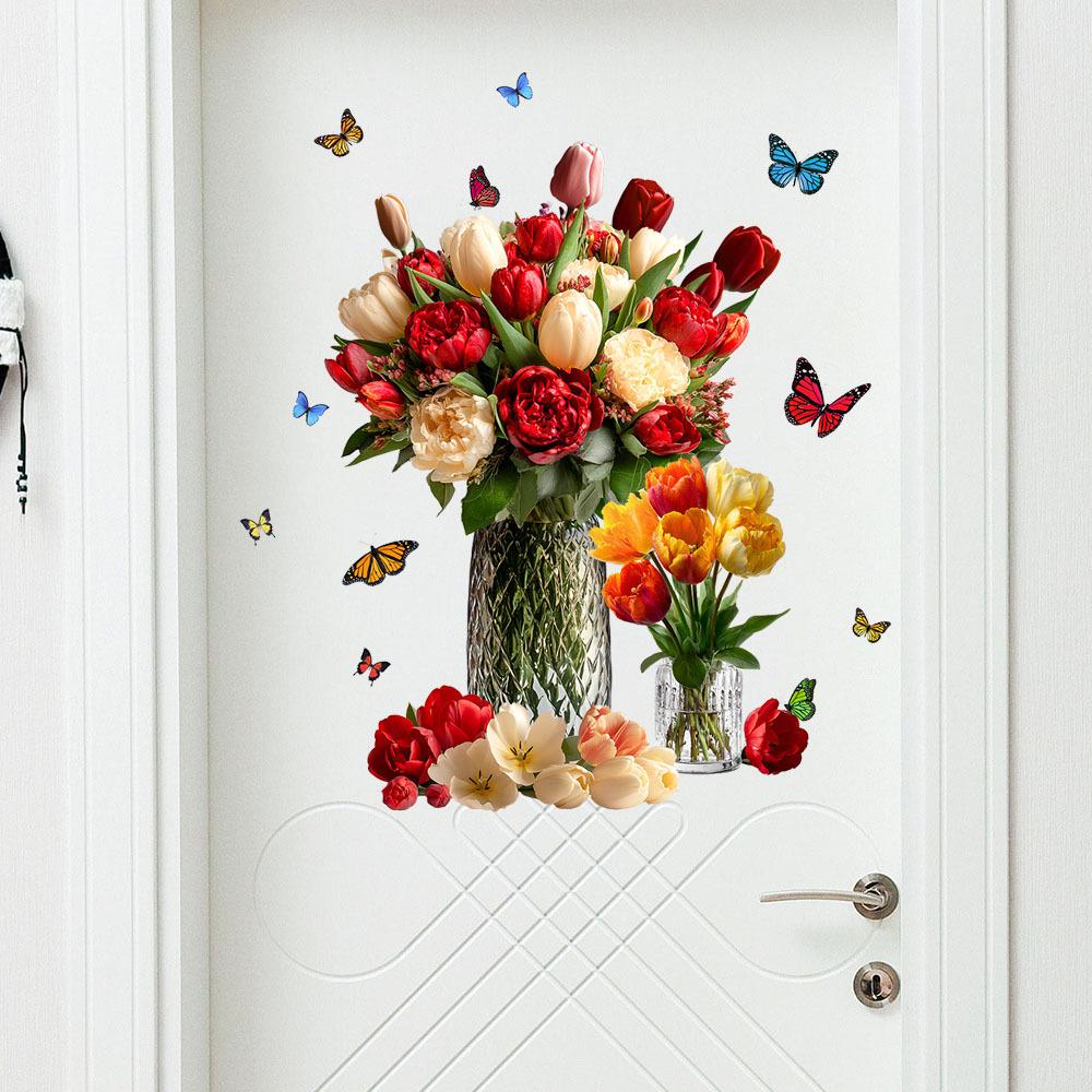 Butterfly Floral Wall Sticker for Living Room, Bedroom, or Entrance - Removable Decorative Glass Cabinet Art