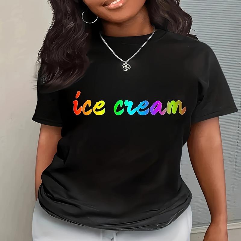 Tricou cu mâneci scurte Vară Tricou casual pentru femei cu gât rotund Litere