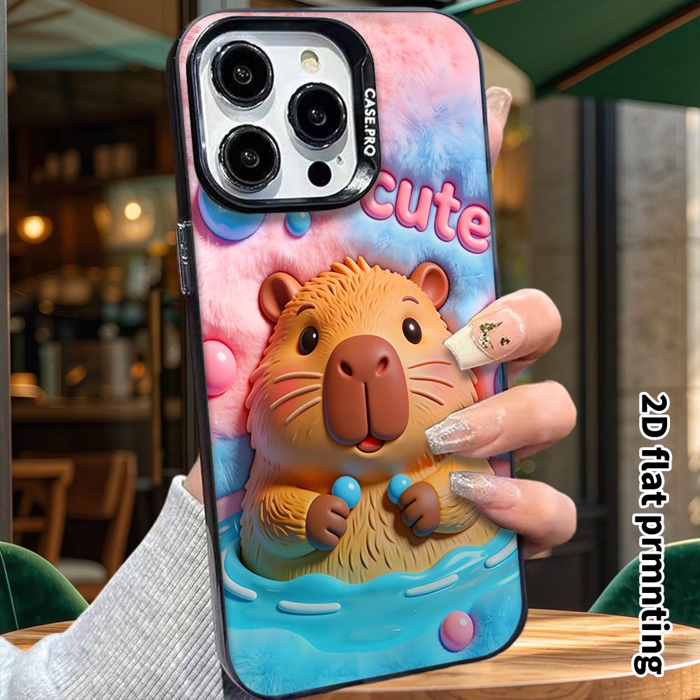Phone Case: 2D Flat Design, Suitable for iPhone 18, 17, 16, 15, 14, 13 Pro Colorful Silver Protective Case, Couple Style, Plush Capybara, Christmas an