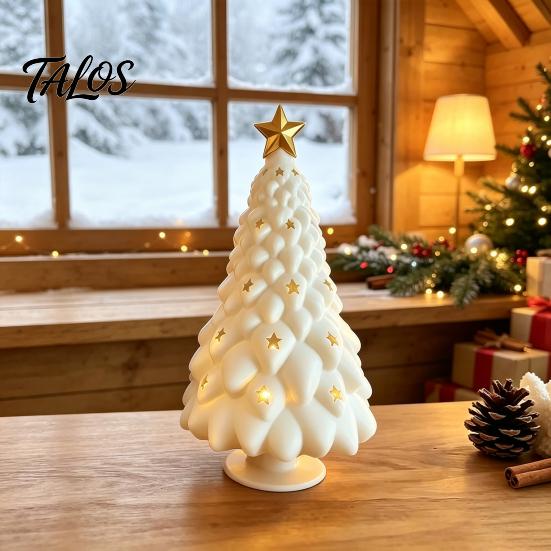 Eco Friendly Pla Ornaments Christmas Tree Candle Holder, 3D Printed Hollow Star Cutout Modern Home Aesthetic Accents Statue, Matte White Tabletop