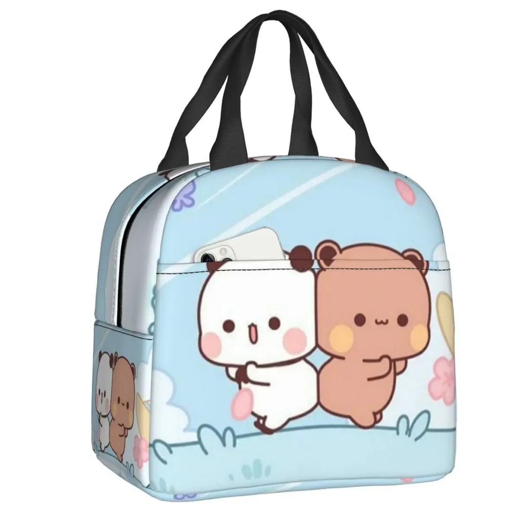 Peach and Goma Insulated Lunch Bags for Work School Picnic Cartoon Mochi Cat Leakproof Cooler Thermal Lunch Box for Women Kids