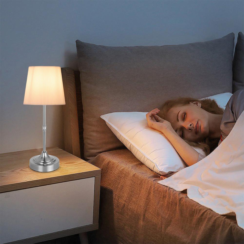 Cordless LED Metal Table Lamp USB Rechargeable Touch Control Portable Fabric Shade Desk Lamp Night Light for Bedroom Bar Balcony
