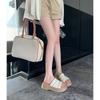 Thick-soled Heightened Wrinkled Leather One-word Slippers Women's Summer 2025 New Outer Wear Soft Leather Soft Waxy Muffin Bottom Sandals